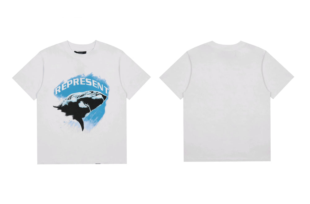 Represent Blue Shark Graphic T-Shirt - White