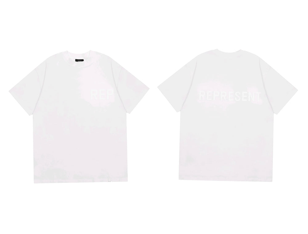 Represent Tonal "REP" & "REPRESENT" Logo T-Shirt - White