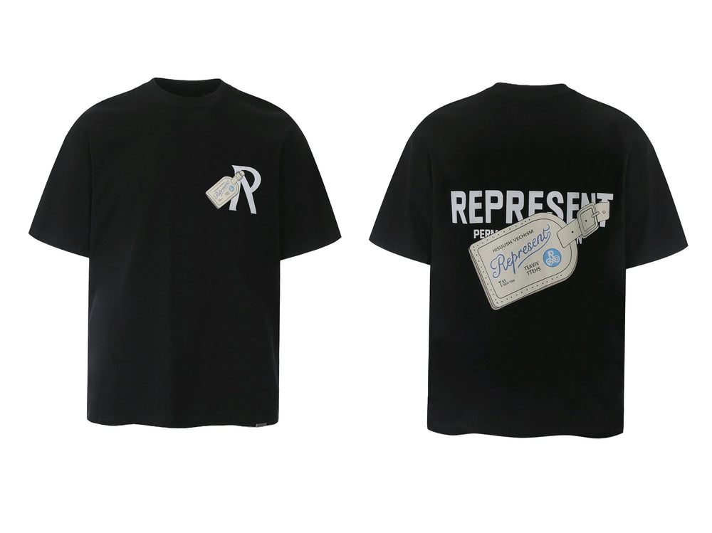Represent Luggage Tag & "R" Graphic T-Shirt - Black