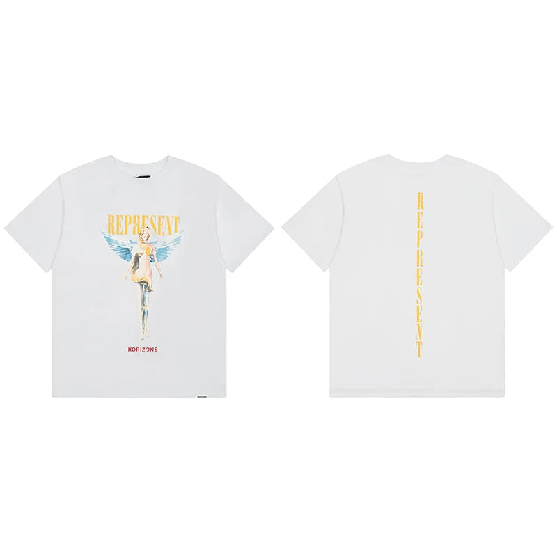 Represent Angel Figurine & Vertical Logo Graphic T-Shirt - White