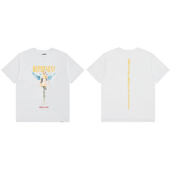 Represent Angel Figurine & Vertical Logo Graphic T-Shirt - White