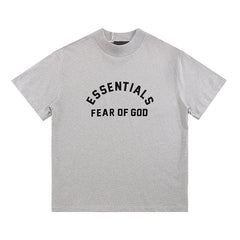 Fog Essentials T Shirts Spring Summer FOG Double Line Flocking Letter Crew Neck Short Sleeves