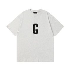 Fog Essentials T Shirts Spring Summer FOG Flocking G Letter Crew Neck Pullover Short Sleeves