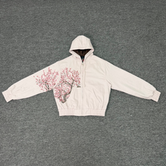 Derschutze Cherry Blossom Embroidery Zip-Up Hoodie