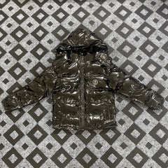 Trapstar Glossy Patent Hooded Puffer Jacket - Dark Bronze/Black