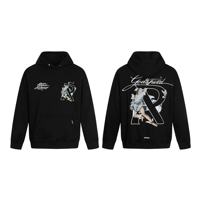 Represent "Good Speed" Vintage Figure & "R" Graphic Heavyweight Hoodie - Black