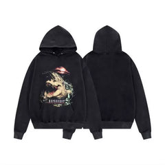 Represent Dinosaur & Full Moon Graphic Heavyweight Hoodie - Vintage Black