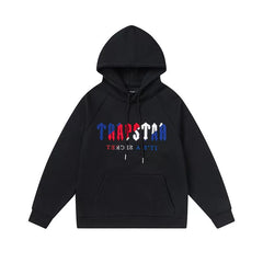 Trapstar Style Autumn/Winter Red-White-Blue Gradient Hoodie - Black