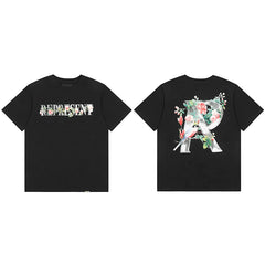 Represent Floral & Bird Silver "R" Graphic T-Shirt - Black