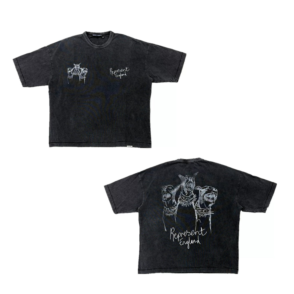 Represent Doberman & "Represent England" Graphic T-Shirt - Vintage Dark Grey