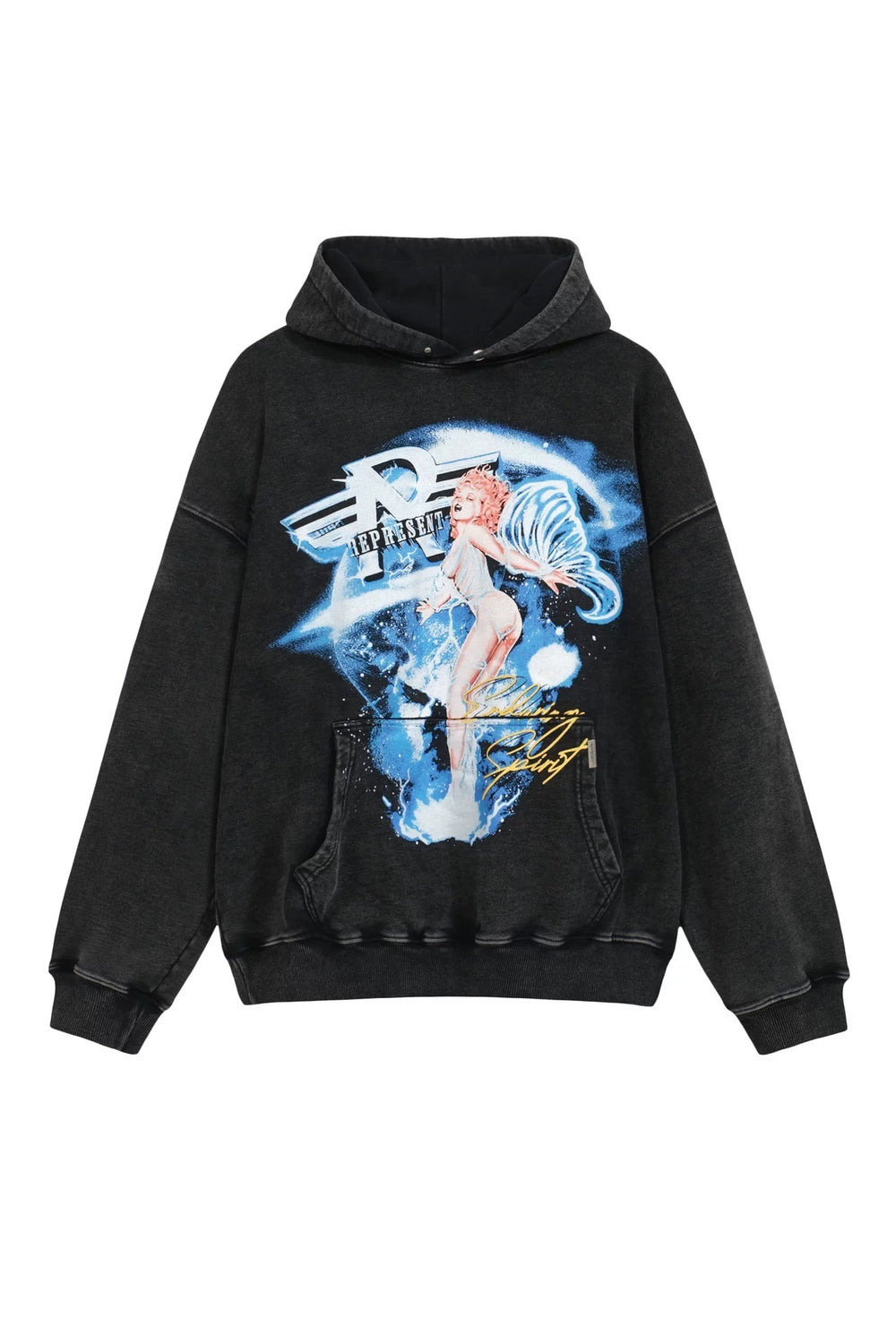 Represent Angel & Racing Graphic Heavyweight Hoodie - Vintage Black