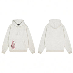 Derschutze Cherry Blossom Embroidery Hoodie - Oatmeal Marl