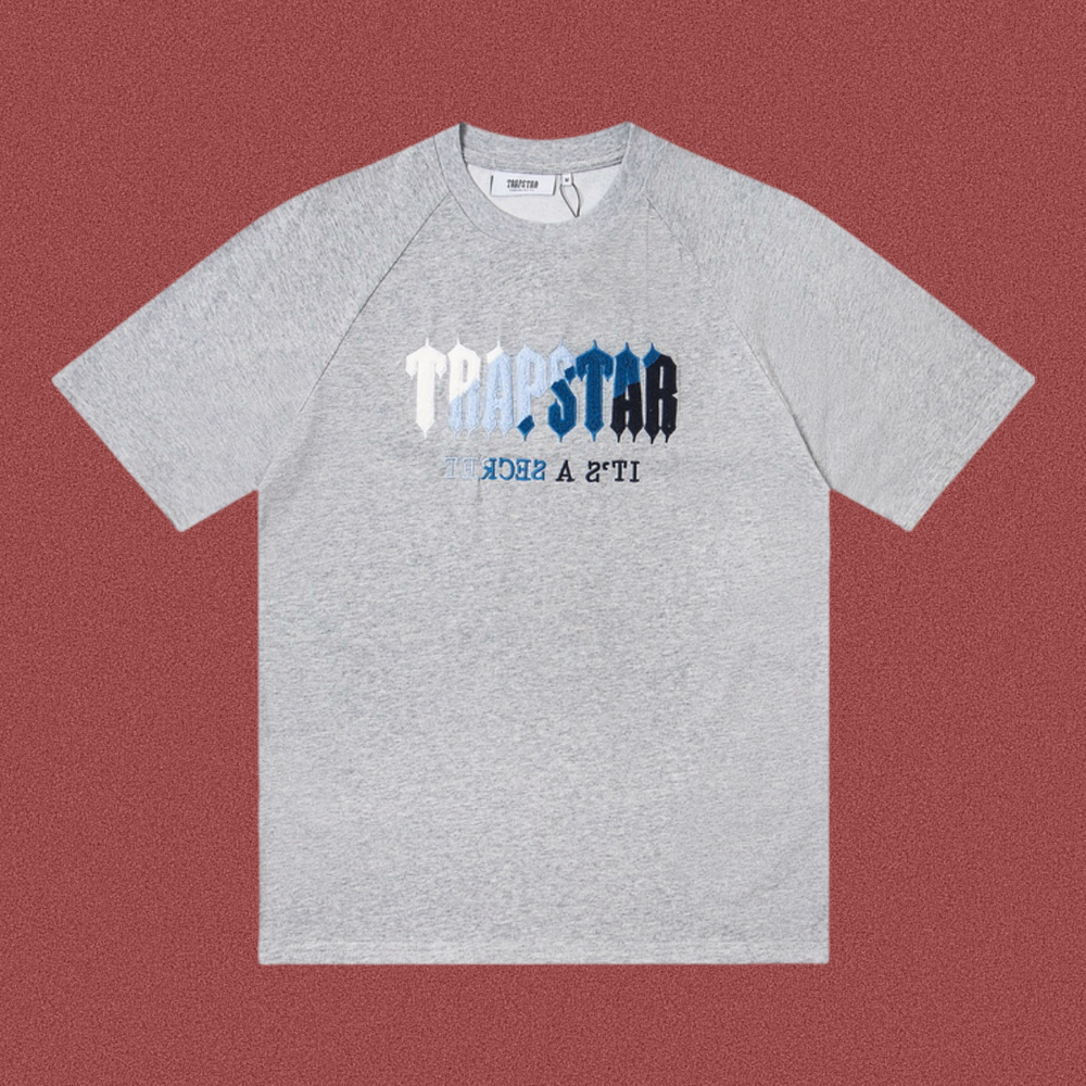 Trapstar Gothic Gradient Logo Tee - Heather Grey/Blue