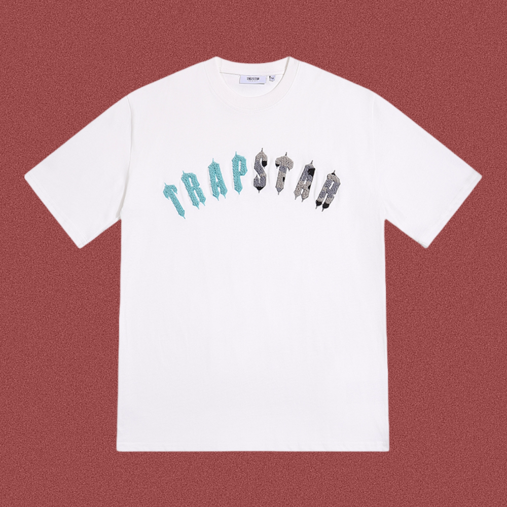 Trapstar Cyan Gradient Arch Logo Tee - White