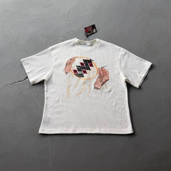 Derschutze Waffle Knit Geometric Hands T-Shirt - White