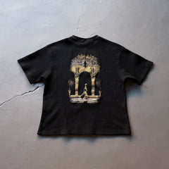 Derschutze Gothic Arch Gold Embroidery T-Shirt - Black