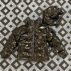 Trapstar Glossy Patent Hooded Puffer Jacket - Dark Bronze/Black