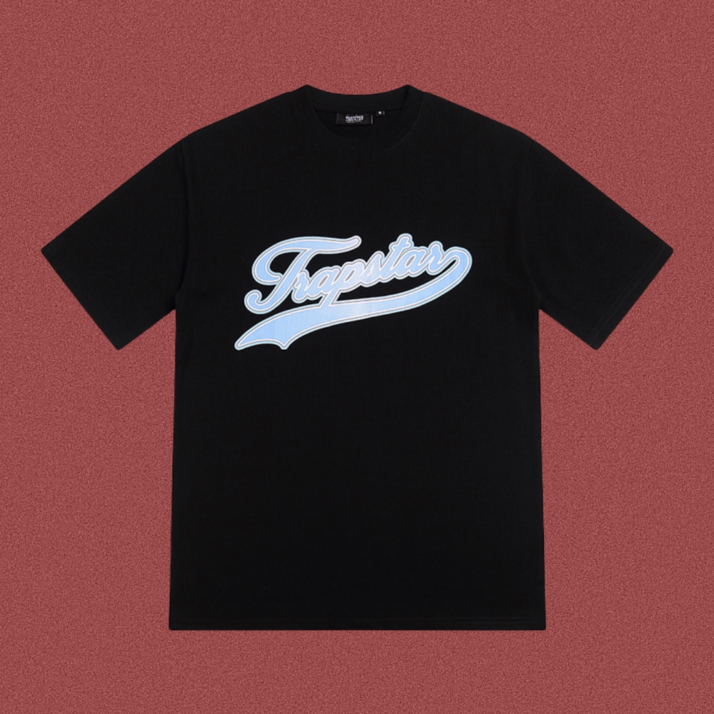 Trapstar Italic Script Gradient Logo Tee - Black/Light Blue