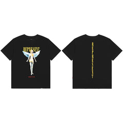 Represent Angel Figurine & Vertical Logo Graphic T-Shirt - Black