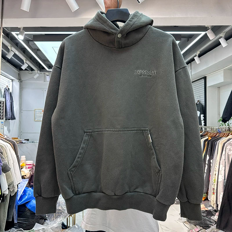 Represent Vintage Heavyweight Hoodie with Snap Collar - Charcoal Grey