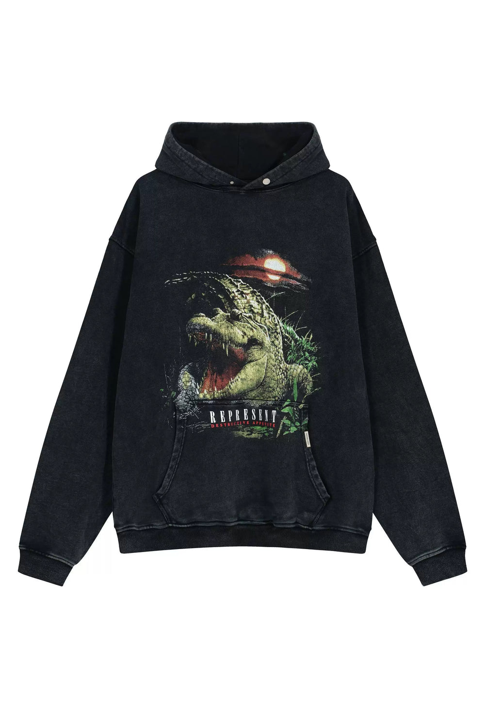Represent Dinosaur & Full Moon Graphic Heavyweight Hoodie - Vintage Black