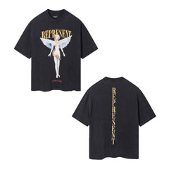 Represent Angel & Vertical Logo Graphic T-Shirt - Vintage Black