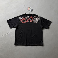 Derschutze Dual Dragon Embroidery Short-Sleeve Tee - Black