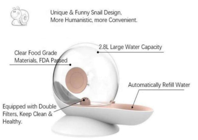 Snail design  Pet Auto water dispenser bowl for dogs and cat 2.8L  Pink Main Image