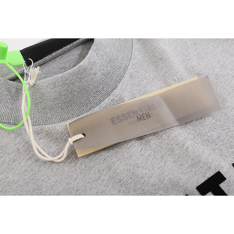 Fog Essentials T Shirts Spring Summer FOG Double Line Flocking Letter Crew Neck Short Sleeves