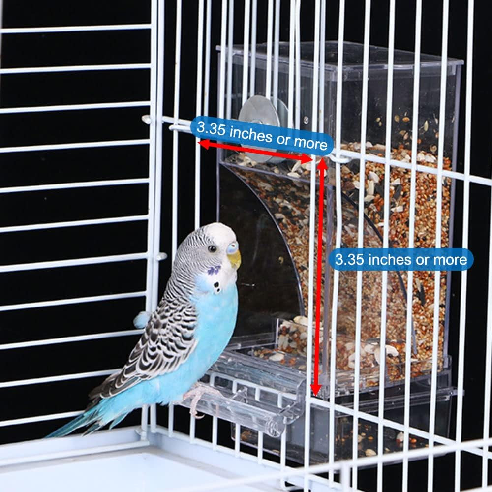 No Mess Bird Cage Feeder 2Pack Automatic Parrot Seed Feeders with Perch Acrylic Transparent Seed Food Container Cage Accessories for Small and Medium Lovebirds Parakeets