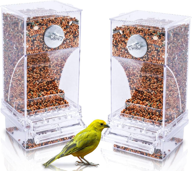 No Mess Bird Cage Feeder 2Pack Automatic Parrot Seed Feeders with Perch Acrylic Transparent Seed Food Container Cage Accessories for Small and Medium Lovebirds Parakeets Hover Image