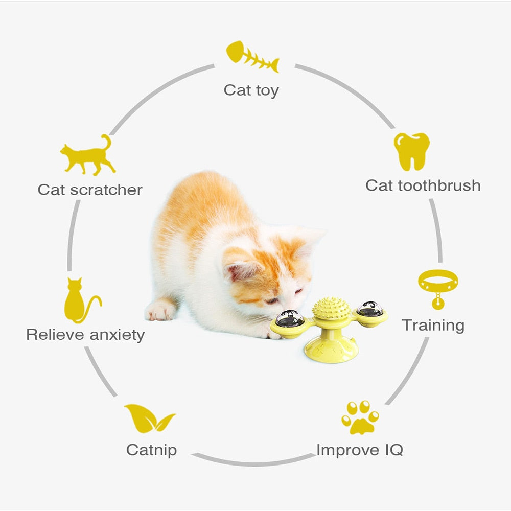 Cat Rotating Windmill Toy with Teether & Scratch Relief