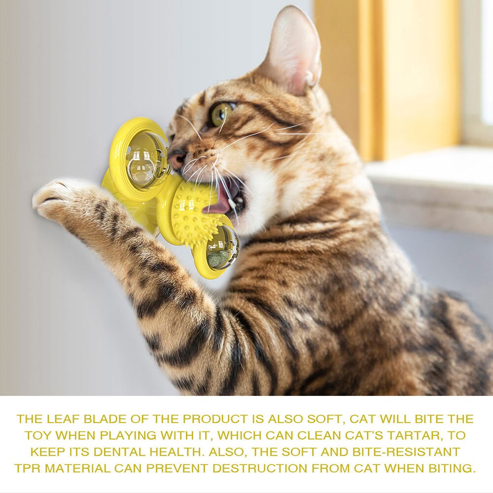 Cat Rotating Windmill Toy with Teether & Scratch Relief