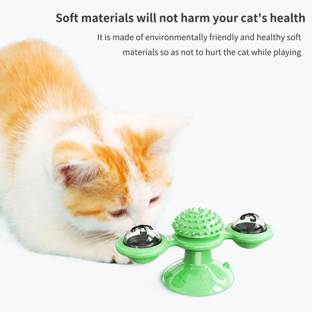 Cat Rotating Windmill Toy with Teether & Scratch Relief