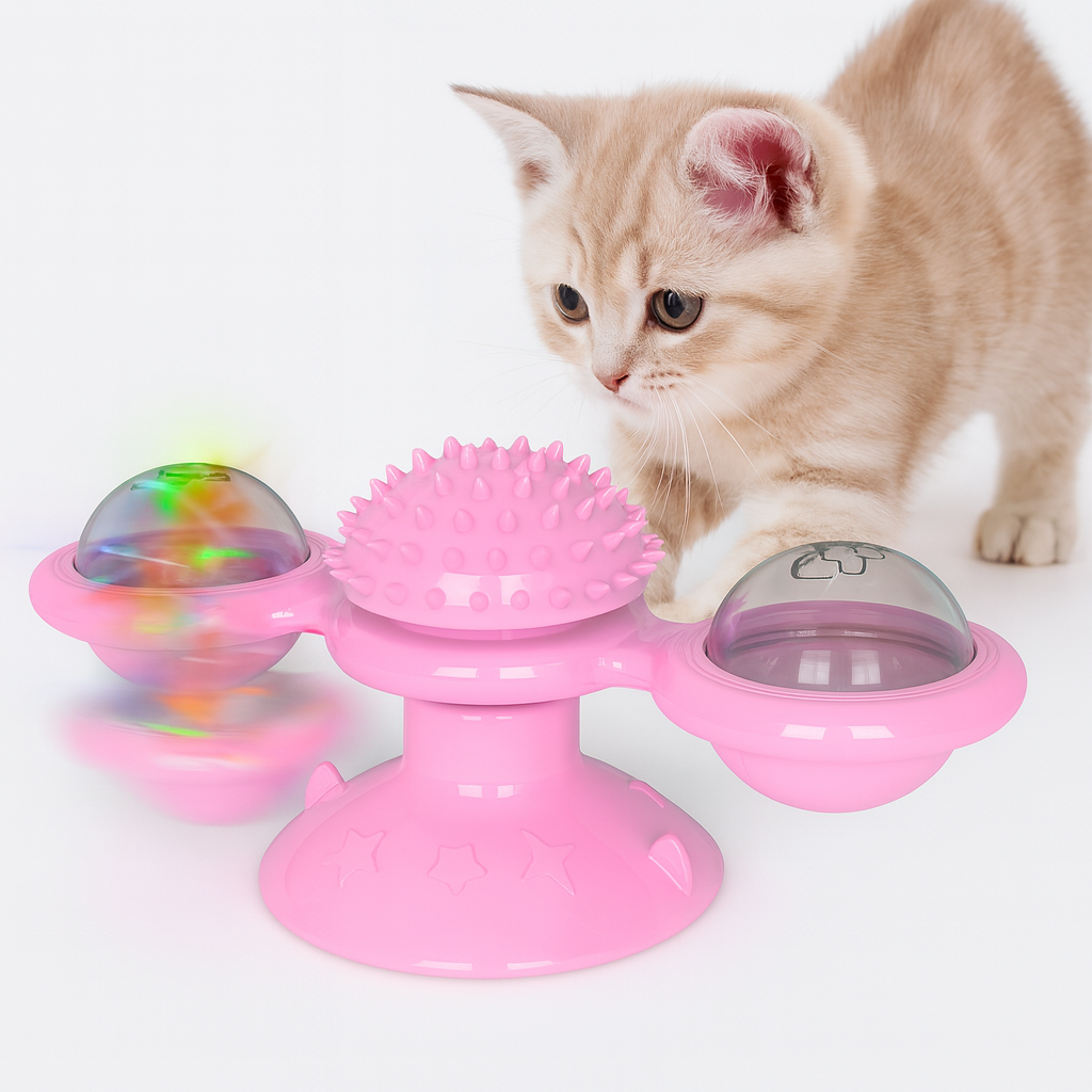 Cat Rotating Windmill Toy with Teether & Scratch Relief