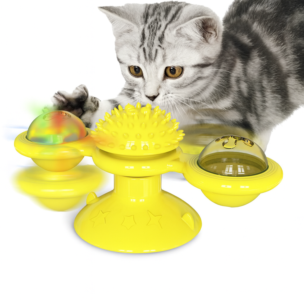 Cat Rotating Windmill Toy with Teether & Scratch Relief