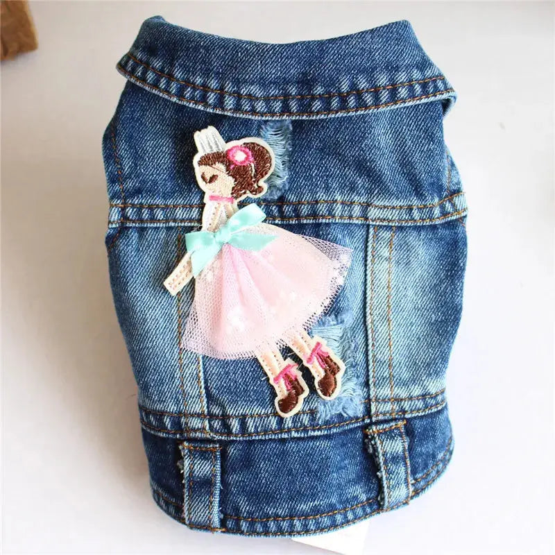 Denim Dog Clothes for Pitbulls Dachshund Fashion Dog Jeans Jacket  Blue Cowboy T-shirt for Shih Tzu Cool Apparel for Small Dogs