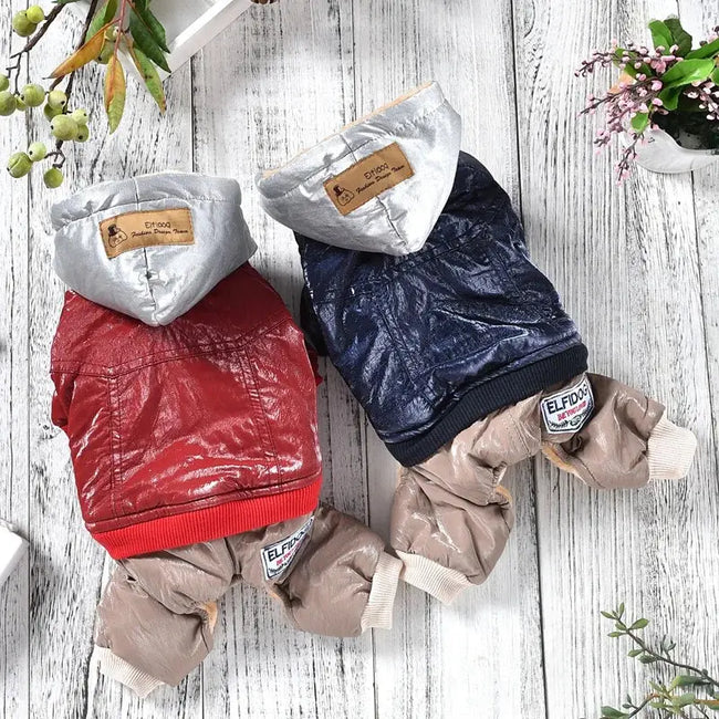 Bright Leather Luxury Overalls For Dogs Winter Senior Parkas Down Pet Snow Hoodie Costumes Small Medium Animal Bichon Clothing Hover Image