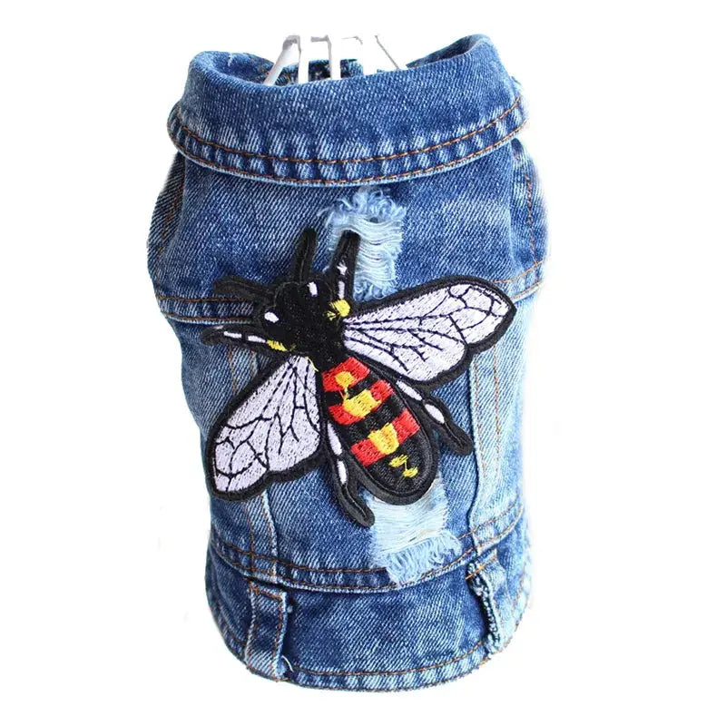 Denim Dog Clothes for Pitbulls Dachshund Fashion Dog Jeans Jacket  Blue Cowboy T-shirt for Shih Tzu Cool Apparel for Small Dogs