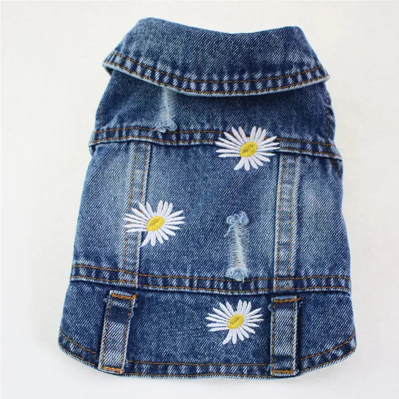 Denim Dog Clothes for Pitbulls Dachshund Fashion Dog Jeans Jacket  Blue Cowboy T-shirt for Shih Tzu Cool Apparel for Small Dogs