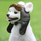 SkyPup Aviator Hat - Genuine PU Leather Pilot Cap for Large Dogs (S-2XL)