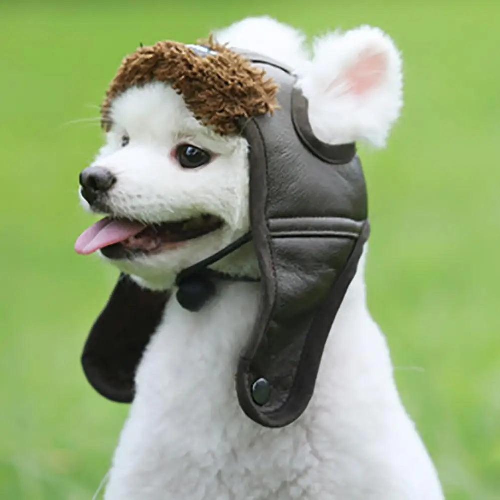 SkyPup Aviator Hat - Genuine PU Leather Pilot Cap for Large Dogs (S-2XL)