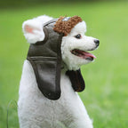 SkyPup Aviator Hat - Genuine PU Leather Pilot Cap for Large Dogs (S-2XL)