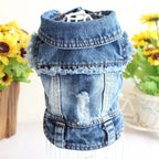 Denim Dog Clothes for Pitbulls Dachshund Fashion Dog Jeans Jacket  Blue Cowboy T-shirt for Shih Tzu Cool Apparel for Small Dogs