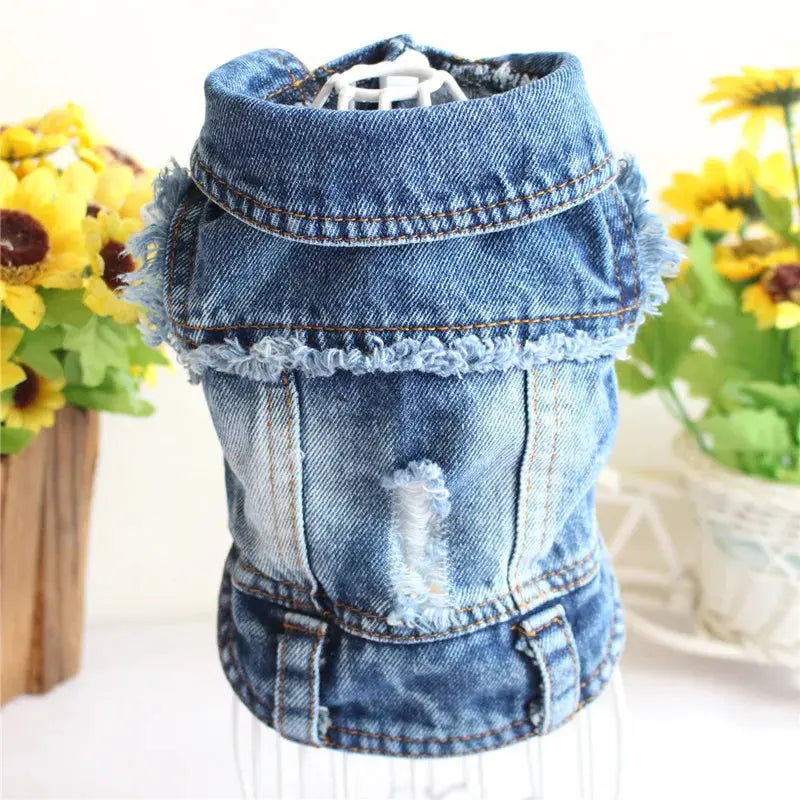 Denim Dog Clothes for Pitbulls Dachshund Fashion Dog Jeans Jacket  Blue Cowboy T-shirt for Shih Tzu Cool Apparel for Small Dogs