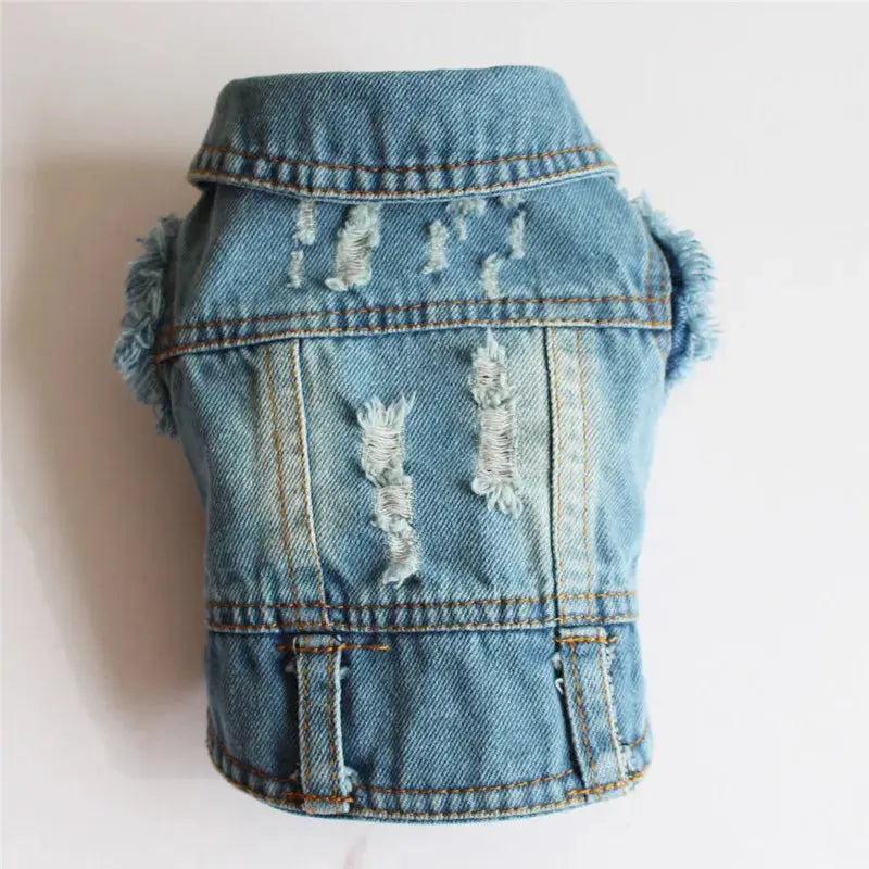 Denim Dog Clothes for Pitbulls Dachshund Fashion Dog Jeans Jacket  Blue Cowboy T-shirt for Shih Tzu Cool Apparel for Small Dogs