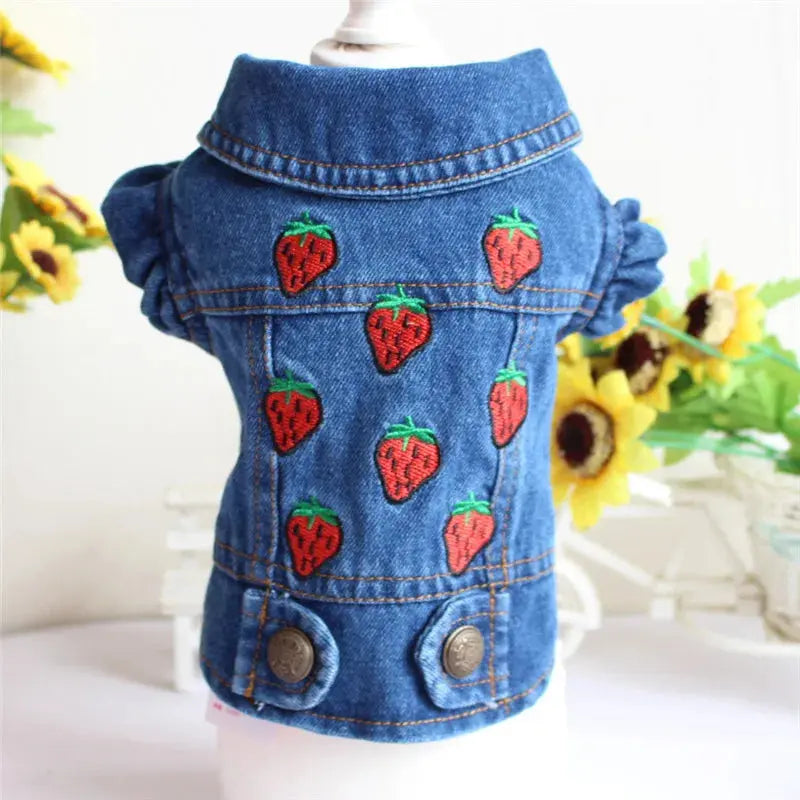 Denim Dog Clothes for Pitbulls Dachshund Fashion Dog Jeans Jacket  Blue Cowboy T-shirt for Shih Tzu Cool Apparel for Small Dogs