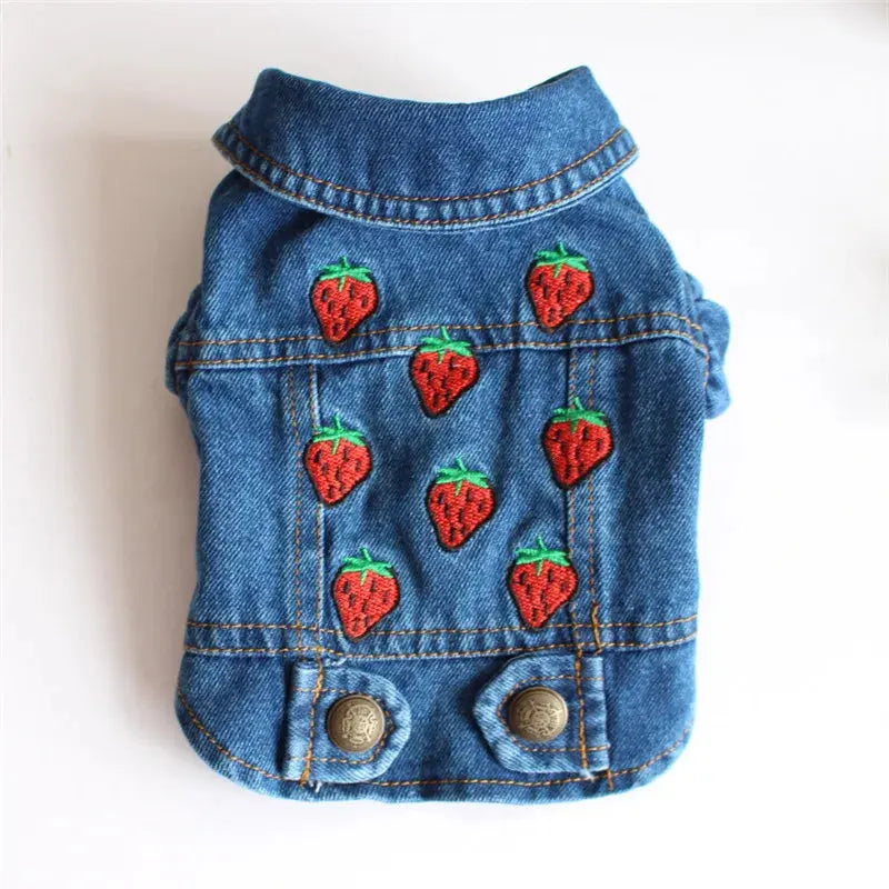 Denim Dog Clothes for Pitbulls Dachshund Fashion Dog Jeans Jacket  Blue Cowboy T-shirt for Shih Tzu Cool Apparel for Small Dogs