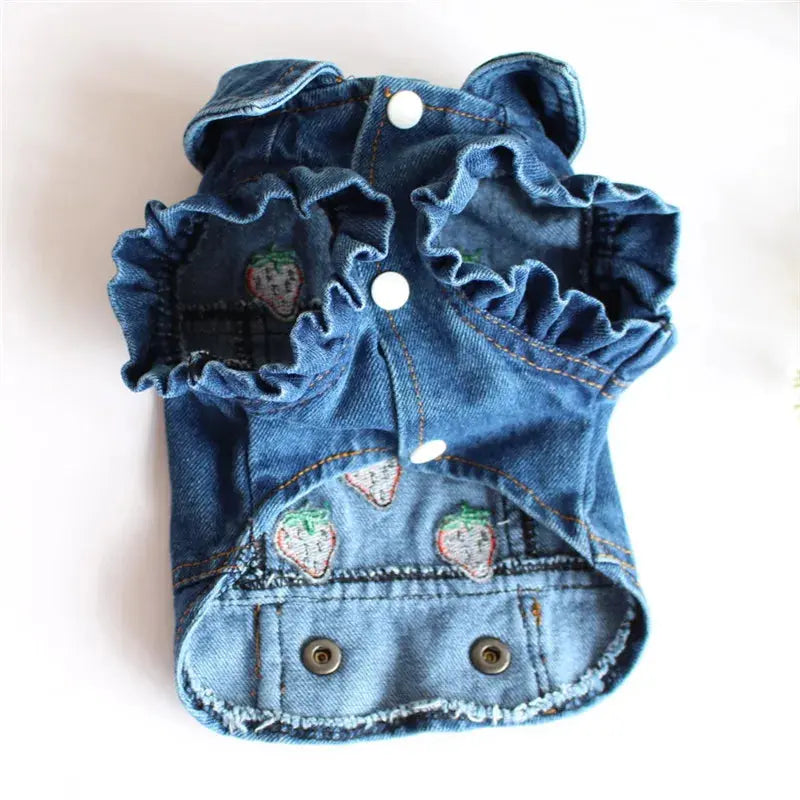 Denim Dog Clothes for Pitbulls Dachshund Fashion Dog Jeans Jacket  Blue Cowboy T-shirt for Shih Tzu Cool Apparel for Small Dogs