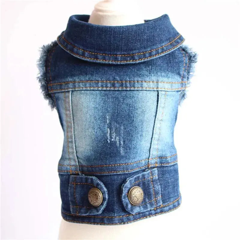 Denim Dog Clothes for Pitbulls Dachshund Fashion Dog Jeans Jacket  Blue Cowboy T-shirt for Shih Tzu Cool Apparel for Small Dogs